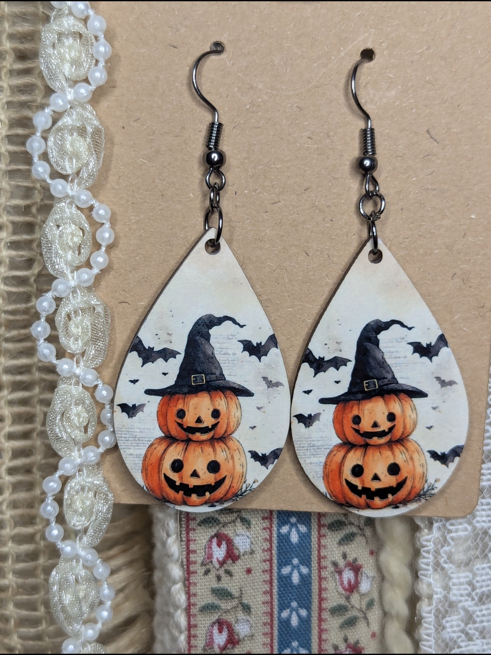 Cute Halloween Pumpkin Stack Teardrop Earrings - Orange & Black